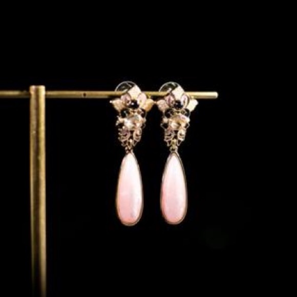 Asian Inspired RoseQuartz Pink Statement Earrings - Picture 2 of 3